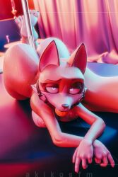 3d_(artwork) absurd_res akikosfm anthro ass ball_gag big_butt big_tail blender_(artwork) bodily_fluids breasts canid canine digital_media_(artwork) female fox gag hi_res indoor_nudity inside looking_at_viewer mammal nipples pole solo stripper_pole sweat sweaty_body sweaty_butt tail venera