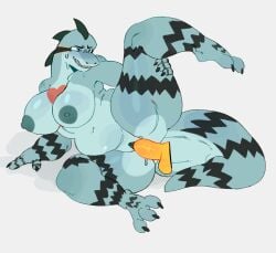 agamid anthro australian_water_dragon belly big_breasts bodily_fluids breasts disembodied_penis duo elizabeth_(realm_of_radiance) female genitals glowing glowing_genitalia glowing_penis hanaarts holding_leg lizard male male/female michel_rae_(realm_of_radiance) overweight overweight_female penetration penis raising_leg realm_of_radiance reptile scalie sweat thick_thighs water_dragon_(agamid)