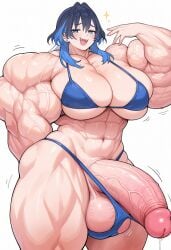 1futa abs ai_generated balls bikini bulge erection fangs flexing hololive hololive_english huge_breasts huge_cock huge_muscles large_penis muscular_futanari ouro_kronii penis_out smug testicles veins virtual_youtuber