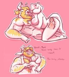 2d 2d_(artwork) after_sex anthro anthro_only anthro_penetrated anthro_penetrating anthro_penetrating_anthro asgore_dreemurr beard blonde blonde_hair buttdawg climax closed_eyes color colored cum cum_in_pussy cum_inside dilf duo facial_hair female female_penetrated furry furry_only husband_and_wife internal laying_down male male_penetrating male_penetrating_female milf muscular muscular_male open_mouth penis pink_background red_background sex simple_background straight sweat text toriel undertale undertale_(series) video_games white_body white_fur