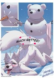 anthro canine carrot celeste_(artist) digital_media_(artwork) english_text female food looking_at_viewer mammal sex snow snowman solo text vegetable