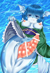 animalization blue_eyes breasts canine furry futanari intersex kemono nipples penis ruri_tsubame tongue touhou wakasagihime