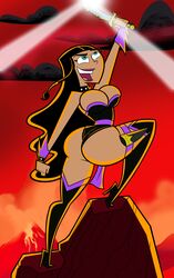 1girls ass big_ass big_breasts black_hair breasts brown_skin collar curvy danny_phantom dark-skinned_female dark_skin female female_only grimphantom high_heels long_hair nickelodeon open_mouth paulina_sanchez purple_lipstick reference solo teal_eyes very_long_hair voluptuous