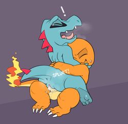 2017 balls charmander cum female feral fire flaming_tail male mammal nintendo nude open_mouth ormtunge penetration penis pokémon_(species) pokemon pussy sex straight totodile video_games