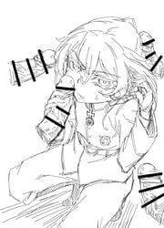 1girls ahoge canon_genderswap censored female little_girl male monochrome multiple_boys multiple_penises penis petite petite_body petite_female short_girl sketch tanya_degurechaff youjo youjo_senki