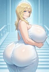 ai_assisted ai_generated alternate_ass_size alternate_body_type alternate_breast_size back_view big_breasts big_butt blonde_female blonde_hair blonde_hair_female blue_eyes civitai detailed_background dress exposed_breasts female front_view gigantic_ass hentai high_resolution highres holding_object hourglass_figure huge_breasts indoors kingdom_hearts light-skinned_female long_hair looking_away looking_back mature mature_female mature_woman namine nsfw parted_lips sketchbook slim_waist smile solo solo_female square_enix sweatdrop sweating thick_ass thick_thighs white_dress white_skin