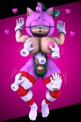 3d ambiguous_gender amy_rose big_breasts big_thighs bulge christmas christmas_clothing disembodied_hand disembodied_hands elf_costume floating_hands futanari futanari/ambiguous multiple_characters offscreen_character sonic_(series) theashsfm wide_hips