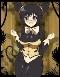 1girls bendy bendy_and_the_ink_machine bendy_fem big_breasts black_hair blush bowtie breasts cleavage cute demon female female_only ink looking_at_viewer mairusu-paua rule_63 smile smiling solo thick_thighs wide_hips