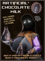 3d 3d_model big_breasts breasts confused confused_look faceless_female grey_skin lactation looking_at_viewer maxsterbrge milk milk_bottle monster_girl poster robot robot_girl robot_joints robotic_arm text