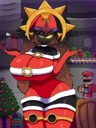 1girls 2d 2d_(artwork) 2d_artwork background_character big_breasts black_body blocky_body breasts christmas christmas_outfit commander_(tds) female female_focus female_only girl huge_breasts large_breasts missingnok not_porn roblox roblox_game robloxian sfw tagme the_umbra thick_thighs thighs tower_defense_simulator