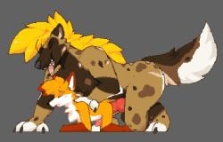 african_wild_dog all_fours amarul anal anal_sex animal_genitalia animal_penis animated anthro anthro_on_anthro anthro_penetrated anthro_penetrating anthro_penetrating_anthro ass balls belly big_dom_small_sub big_knot blonde_hair blush bodily_fluids brown_belly canid canine canine_genitalia canine_penis chest_tuft claws closed_eyes digital_media_(artwork) digitigrade doggy_style dominant duo fox from_behind_position fur furry gay gay_sex genitals gif hand_on_back heliot_(zionnicoz) knot large_insertion larger_male larger_on_top long_hair looking_pleasured loop male male/male male_on_bottom male_on_top male_penetrated male_penetrating male_penetrating_male mammal naked nude on_bottom on_top open_mouth orange_body orange_fur penetration penile penile_penetration penis penis_in_ass penis_size_difference pink_penis pixel_art red_penis saliva saliva_on_tongue sex short_loop side_view simple_background size_difference smaller_male smaller_penetrated stomach_bulge tail thrusting tongue tongue_out tuft werecanid werecanine werecreature white_belly zionnicoz