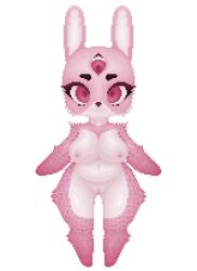 3_eyes anthro big_breasts breasts chibi cobramelon digital_media_(artwork) female fur genitals hybrid lagomorph leporid mammal markings multi_eye multicolored_body nipples nude nude_anthro pink_body pink_fur pixel_(artwork) pussy rabbit rabbit_ears solo spots spotted_body spotted_fur thick_thighs tuft