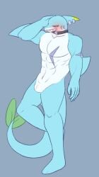 animal_genitalia anthro biped blueberry_milk_(artist) fish genital_slit genitals hi_res male male_anthro marine muscular muscular_anthro muscular_male plantigrade shark