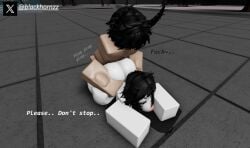 1boy 1girls 3d begging begging_for_more begging_for_sex big_ass big_breasts black_hair blackhornzz bratty_correction bratty_submissive defeat_sex defeated doggy_style english_text female horns naked nude onomatopoeia pinned pinned_down pinned_to_floor pinned_to_ground prone_bone roblox roblox_game robloxian tagme text the_strongest_battlegrounds thick_thighs twitter_username white_skin