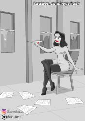 1girls black_and_white disney high_heels light-skinned_female meg_(paperman) nude_female paper_airplane paperman red_kiss_mark red_lipstick