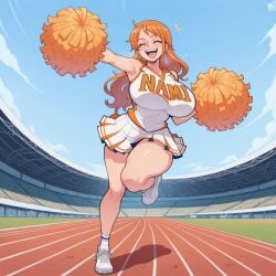 ai_generated balfaphico big_breasts cheerleader cheerleader_uniform clothing female female_only nami nami_(one_piece) one_piece orange_hair