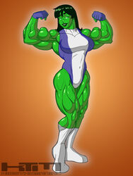 1girls archie_comics betty_and_veronica biceps big_breasts big_muscles crossover extreme_muscles female female_only fingerless_gloves flexing_bicep flexing_both_biceps gloves green_eyes green_hair green_skin hulk_(series) hulked_out kissthemaniac leotard looking_at_viewer marvel muscles muscular muscular_female pose she-hulk_(cosplay) solo veronica_lodge