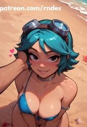 ai_generated big_breasts bikini face_grab ramona_flowers turquoise_hair