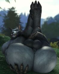 2026 3d 3d_(artwork) anthro anus back_tuft balls big_butt black_anus black_body black_claws black_fur black_nose blizzard_entertainment butt canid canine canis claws colored digital_media_(artwork) facial_tuft forest_background fur genitals hand_on_butt hi_res huge_butt legs_up light lighting looking_at_viewer looking_back lying male male_only mammal muscular muscular_male nature nature_background nude on_back outside plant rear_view shaded smile solo standing tail teeth thick_thighs tree tuft tusks warcraft werecanid werecanine werecreature werewolf wide_hips willie_piv worgen world_of_warcraft
