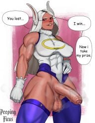 1futa abs big_balls big_breasts big_penis blush boku_no_hero_academia dark-skinned_futanari dark_skin futa_only futanari gloves leotard leotard_aside long_hair looking_at_viewer mirko miruko muscular muscular_arms muscular_futanari muscular_thighs my_hero_academia partially_retracted_foreskin peepingficus penis precum precum_drip precum_string rabbit rabbit_ears rabbit_girl red_eyes speaking_to_viewer steam steaming_body sweat sweatdrop text text_bubble thighhighs uncut veiny_penis white_hair