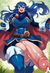 ai_generated big_balls big_breasts big_penis cum cum_drip fire_emblem fire_emblem_awakening futanari gvukub huge_balls huge_cock lucina_(fire_emblem) nintendo thick_thighs wide_hips