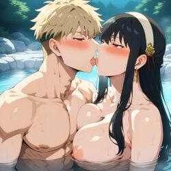 18anime1888 1boy1girl ai_generated black_hair blonde_hair canon_couple earrings loid_forger married_couple spy_x_family yor_briar yor_forger