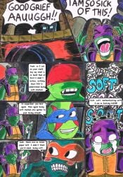 annoyed_expression anthro anthro_only comic comic_page cursing donatello donatello_(rise_of_the_tmnt) donatello_(tmnt) english_text leonardo leonardo_(rise_of_the_tmnt) leonardo_(tmnt) michelangelo michelangelo_(rise_of_the_tmnt) michelangelo_(tmnt) monster_boy raphael raphael_(rise_of_the_tmnt) raphael_(tmnt) rise_of_the_teenage_mutant_ninja_turtles rolling_eyes saiyaman screaming shouting smirk tears_of_desperation teary_eyes teenage_mutant_ninja_turtles traditional_media_(artwork)
