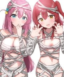 2girls absurd_res absurdres bandaged_arm bandaged_chest bandaged_head bandaged_leg bandaged_legs bandaged_wrist bandages bandages_around_breasts bandages_around_chest bandages_only belly belly_button blue_eyes blue_eyes_female blush blush_face blush_lines blushed_face blushing_at_viewer blushing_face blushing_female bocchi_the_rock! breasts busty busty_female busty_teen cleavage collarbone curvaceous curvaceous_body curvaceous_female curvaceous_figure curvaceous_hips curvaceous_teen curvy curvy_body curvy_female curvy_figure curvy_hips curvy_teen dot_nose elbows embarrassed embarrassed_exposed_female embarrassed_expression embarrassed_female eyebrows_visible_through_hair fair_skin female female_focus female_only fingers gotou_hitori green_eyes green_eyes_female groin hair_between_eyes hair_ornament hair_ornaments high_resolution high_school_student highres kessoku_band kita_ikuyo large_breasts lean_body lean_figure legs light-skined_female light-skinned light-skinned_female light_skin light_skin_female light_skinned light_skinned_female long_hair looking_at_viewer midriff multiple_females multiple_girls narrow_waist navel open_mouth open_mouth_smile parted_lips petite petite_body petite_breasts petite_female petite_girl petite_tits pink_eyebrows pink_hair pink_hair_female ponytail red_hair red_hair_female school_girl school_girls shoulders side_ponytail simple_background skinny skinny_female skinny_girl skinny_waist slender_body slender_waist slim_girl slim_waist small_breasts smile smiley_face smiling smiling_at_viewer smooth_skin standing sunya_(honorin-yuunibo) teen_girl teenage_girl teenage_girls teenager thick_thighs thigh_gap thighs thin_waist tongue upper_body upper_teeth v-line white_background wide_hips