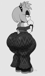 amy_rose ass ass_bigger_than_head ass_focus big_ass bubble_butt emo fat_ass forbidden_pants goth goth_girl greyscale large_ass sega sonic_the_hedgehog_(series) thick_ass thick_thighs wide_ass wide_hips