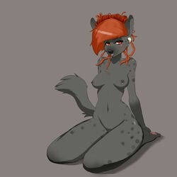 anthro breah_wren dreadlocks ear_piercing female hair hyena mammal nipple_piercing nipples nude piercing red_hair regigi9 spots