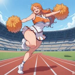 ai_generated balfaphico big_breasts cheerleader cheerleader_uniform clothing female female_only nami nami_(one_piece) one_piece orange_hair