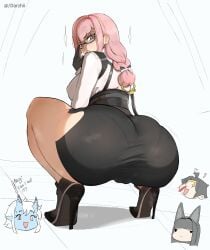 ass ass_focus clothed_female darzhii female glasses high_heels office_lady pink_hair tsukishiro_yanagi very_high_heels zenless_zone_zero