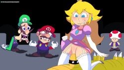 1girls 4boys angry anthro anthro_on_human big_penis blue_eyes blue_overalls bowser clothing cock_ring crown cuckold erection female gloves green_hat green_shirt human human_on_anthro interspecies koopa long_hair luigi male male/female mario mario_(series) nintendo open_mouth penis penis_in_pussy pokenaito princess princess_peach red_hat red_shirt reptile royalty sad scalie sex starbomb straight straight_sex toad_(mario) unseen_male_face white_gloves