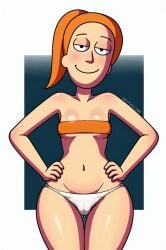 ai_generated female halfaslime hands_on_hips looking_at_viewer orange_top panties rick_and_morty smiling solo standing summer_smith tubetop white_panties