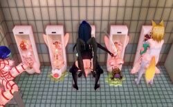 3d bondage chinkaigyogyo fellatio gag kagiyama_hina kudamaki_tsukasa restrained toilet touhou watersports