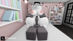 1boy 1girls 3d :3 balls big_breasts big_penis blackhornzz bunny_ears bunny_girl cowgirl_position female glasses hat nipples roblox robloxian round_glasses tagme thick_thighs twitter_username white_hair