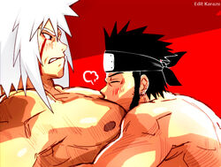 2boys bara edit jiraiya karazumaster male male_only muscle naruto nude sarutobi_asuma third-party_edit yaoi