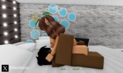 1boy 1girls 3d balls big_ass big_breasts big_butt big_cock big_penis blackhornzz brown_hair dark-skinned_male dreadlocks elf_ears eye_contact female female_on_top interracial moaning nipples riding roblox robloxian tagme text twitter_username