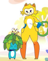 1boy 2016_rio_olympics :) background female flora_fauna genderswap_(mtf) hybrid jxzuke male mascot no_sex olympics plant rule_63 smaller_male tall_female tom_(mascot) traced vinicius_(mascot) what wtf