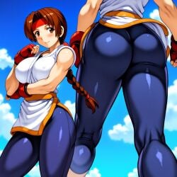 1girls ai_generated ass big_ass big_breasts braid braided_ponytail breasts brown_eyes brown_hair bubble_butt busty clothed curvy cute dat_ass fat_ass female fit fitness from_behind from_below gloves headband huge_ass huge_breasts juicy_butt karate_gi king_of_fighters latex leggings light-skinned_female light_skin long_hair looking_at_viewer nipple_bulge outdoors outside pants ponytail round_butt skirt skirt_lift spandex standing thick thick_ass thick_thighs thighs tied_hair tight_clothes tight_clothing tight_pants voluptuous voluptuous_female yoga_pants yuri_sakazaki