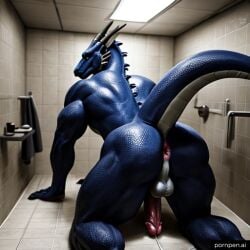 ai_generated anus anus_focus ass behind_view blue_body blue_fur dragon furry furry_male genitals male realistic rear uncensored uncensored_anus viewed_from_behind