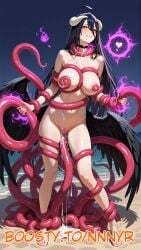 ai_generated albedo_(overlord) beach big_breasts black_hair breast_grab choker crying crying_with_eyes_open cum_in_pussy cum_on_body cum_on_breasts front_view heart-shaped_pupils horns magic magic_user magical_girl nnnyr ocean overlord_(maruyama) pleasure_face running_makeup runny_makeup smile smiling stable_diffusion standing tentacle tentacle_rape tentacle_sex vaginal_penetration visible_pussy white_body white_horns wings yellow_eyes