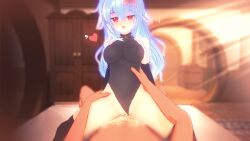 3d 3d_model akiren blue_hair cat_ears cat_girl cat_taill catgirl cupple female flower flower_in_hair girl hair_ornament hourglass_figure kemonomimi koikatsu lilly_kurusu long_hair neko nekomimi nsfw oc original_character original_female_character red_eyes