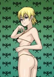 ass blonde_hair blue_eyes bluesalm0n female female_only hellsing looking_at_viewer looking_back micro_bikini seras_victoria short_hair smile