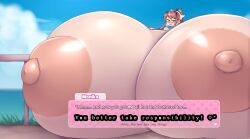 1girls 2023 alternate_version_at_source anime_style areola areolae bare_breasts big_breasts blush breast_expansion breast_growth breasts breasts_bigger_than_body breasts_bigger_than_torso breasts_out brown_hair cleavage color ddlc_text_box dialogue dirty_talk doki_doki_literature_club english_text expansion female female_only flirting flirting_with_viewer gameplay_mechanics green_eyes hi_res high_resolution highres horny_female huge_breasts human human_only hyper hyper_breasts just_monika large_breasts looking_at_viewer metachoke monika_(doki_doki_literature_club) nipples no_bra not_furry sequence smile smiling smiling_at_viewer solo solo_female steamy_breath talking_to_viewer text text_box top_heavy topless topless_female vacation white_bow