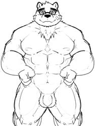 2017 anthro balls bear black_and_white eyewear glasses goujuyu invalid_tag male male_only mammal nude penis solo tokyo_afterschool_summoners volos