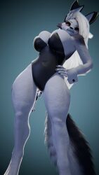 anthro arbiter1209 big_breasts breasts canid canid_demon canine cuff_links demon female hair hellhound helluva_boss hi_res looking_down loona_(helluva_boss) low-angle_view mammal mythological_canine mythological_creature mythology red_sclera solo tail thick_thighs white_hair