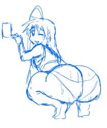 1girls huge_ass konata_izumi looking_at_viewer looking_back lucky_star monochrome sketch wiirart