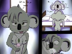 2017 anthro ass balls blush breasts buster_moon chloe_white comic dialogue english_text fan_character female fur jewelry koala male mammal marsupial necklace nipples nude open_mouth penis sing_(movie) smile straight text tongue waver-ring