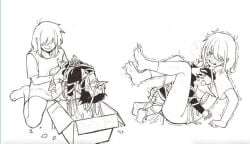 1male 1other 2026 ass box cum darkner deltarune digital_media_(artwork) doll doodle hair_between_eyes human human_penetrated kris_(deltarune) minominoks monochrome puppet screenshot sex shirt_only sketch small_penis smaller_male spamton_g_spamton vaginal_penetration